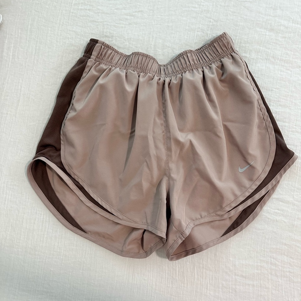 Nike Tan Athletic Shorts with Elastic Waistband and Dolphin Cut